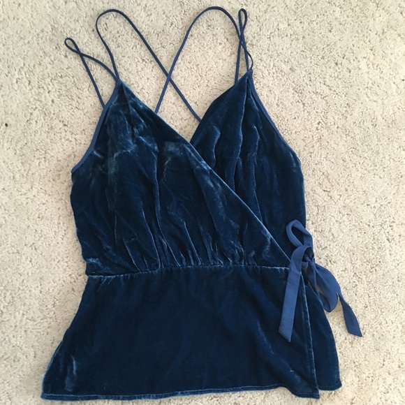 Express Tops - Turquoise Velvet Faux Wrap Shirt